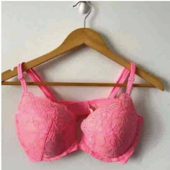 Victoria's Secret Very Sexy Push Up Pigeonnant Pink Lace Rhinestone Bra 34D - Picture 1 of 13